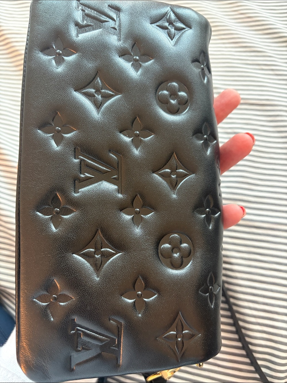 NEW Louis Vuitton Black Monogram Embossed Pochette Coussin with Gold Chain - Picture 8 of 15